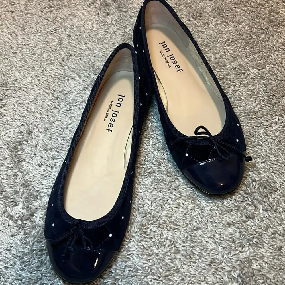 NEW Jon Josef Belle Imitation Pearl Quilted Velvet Ballet Flat 5 Spain NAVY - Picture 8 of 12